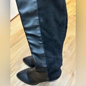 Worn once!Tall black boots in soft faux leather/suede material.Perfect condition